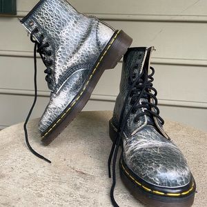 Blue snakeskin Dr. Martens with bouncing soles